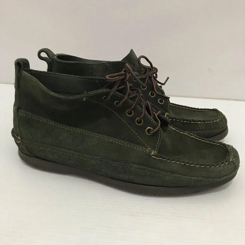 VINTAGE L.L. BEAN GREEN LEATHER LACE UP TRAIL HIKE PACKER CHUKKA BOOTS 9D